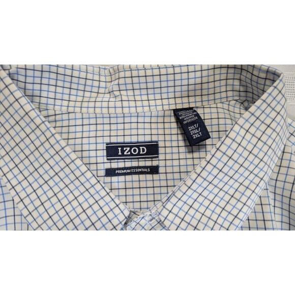 IZOD Premium Essentials Men’s 2XLT Long Sleeve White Blue Gray Check Cotton - Picture 1 of 9